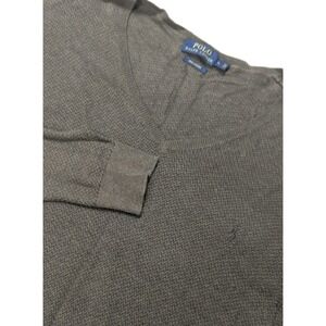 Polo Ralph Lauren Herringbone Pima Cotton V-neck Sweater Brown Men's Large